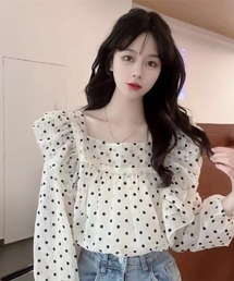 ドット柄シアーバルーンスリーブブラウス