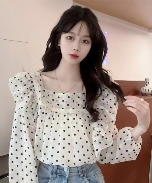 Ritzy（リッツィー）の「ドット柄シアーバルーンスリーブブラウス（シャツ/ブラウス・レディース・ホワイト・LARGE/MEDIUM）」の5枚目の写真