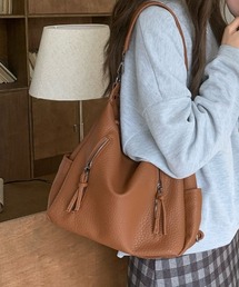 フェイクレザー ジップデザイン ショルダーバッグ