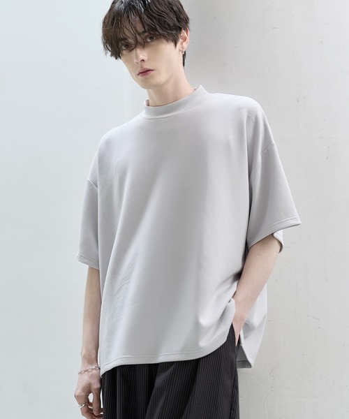 防シワ/抗ピリング ポンチモックネック半袖カットソー（Tシャツ