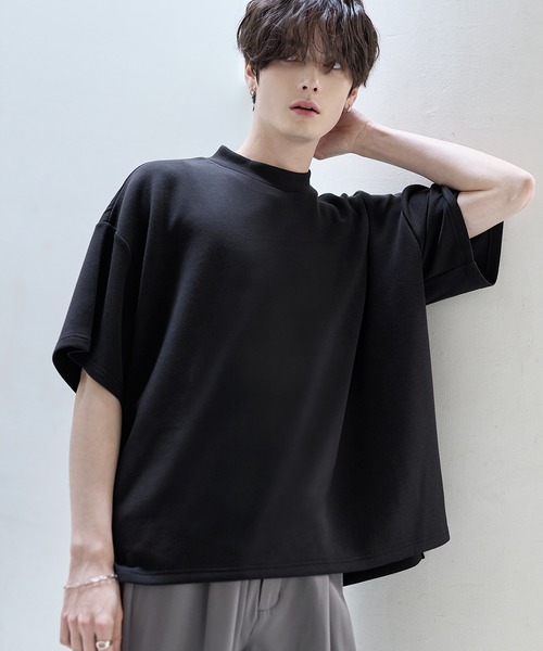 半袖カットソー 防シワ/抗ピリング ポンチモックネック半袖カットソー（Tシャツ