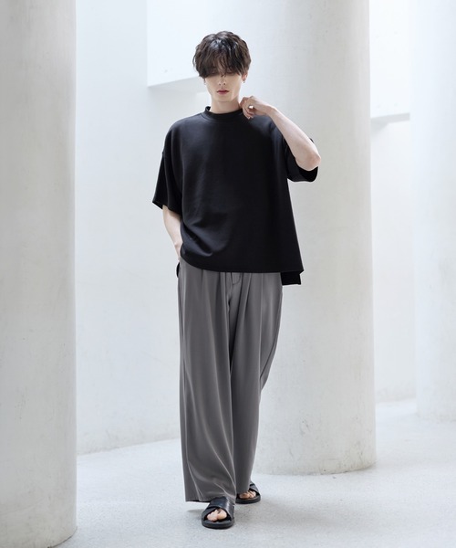 ASTRONOMY（アストロノミー）の「防シワ/抗ピリング ポンチモックネック半袖カットソー（Tシャツ/カットソー・メンズ・チャコール/ホワイト/グレー/ブラック・S/M/L/XL）」の5枚目の写真
