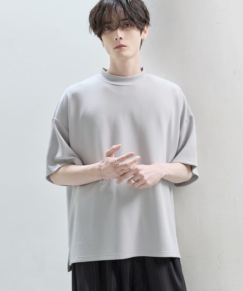ASTRONOMY（アストロノミー）の「防シワ/抗ピリング ポンチモックネック半袖カットソー（Tシャツ/カットソー・メンズ・チャコール/ホワイト/グレー/ブラック・S/M/L/XL）」の9枚目の写真