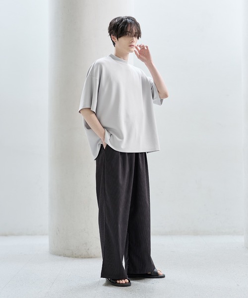 防シワ/抗ピリング ポンチモックネック半袖カットソー（Tシャツ
