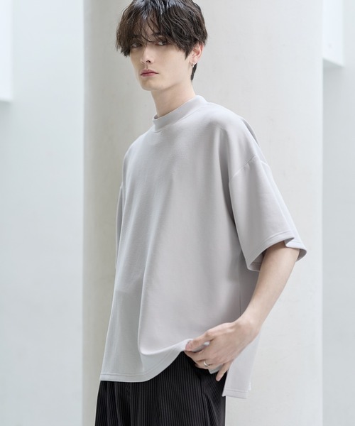 ASTRONOMY（アストロノミー）の「防シワ/抗ピリング ポンチモックネック半袖カットソー（Tシャツ/カットソー・メンズ・チャコール/ホワイト/グレー/ブラック・S/M/L/XL）」の6枚目の写真