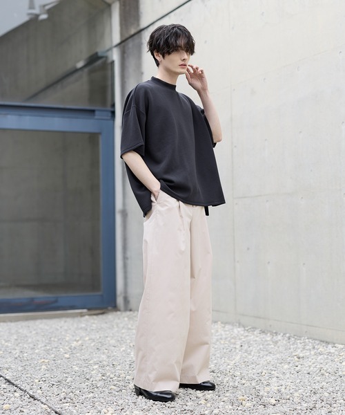 防シワ/抗ピリング ポンチモックネック半袖カットソー（Tシャツ