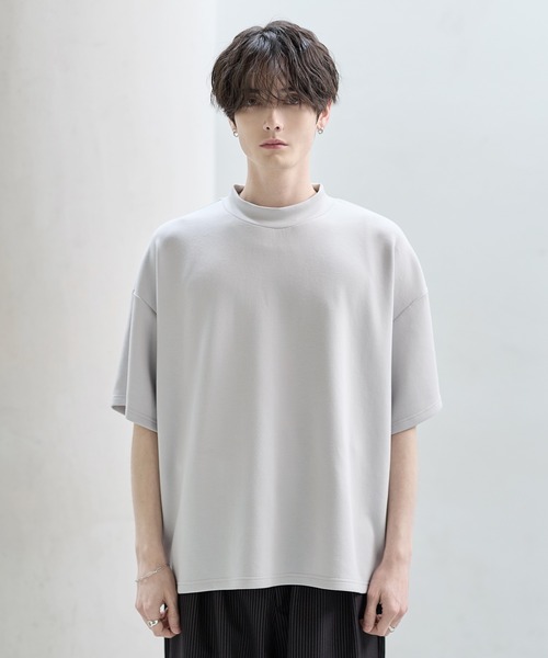 防シワ/抗ピリング ポンチモックネック半袖カットソー（Tシャツ
