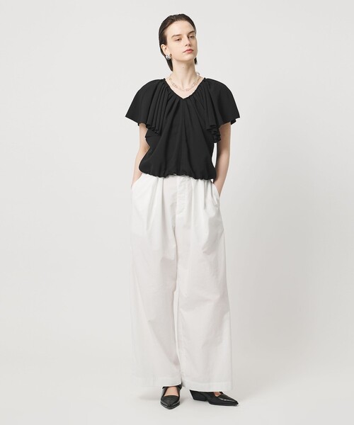 ASTRAET（アストラット）の「＜ASTRAET＞フリルギャザー Vネックブラウス（シャツ/ブラウス・レディース・ブラック/オフホワイト・FREE）」の7枚目の写真