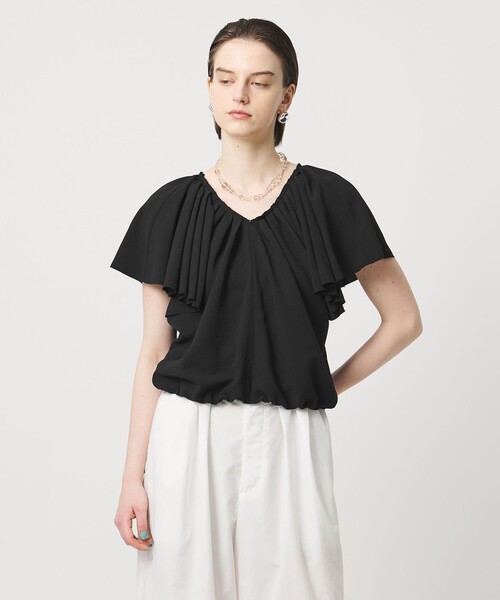 ASTRAET（アストラット）の「＜ASTRAET＞フリルギャザー Vネックブラウス（シャツ/ブラウス・レディース・ブラック/オフホワイト・FREE）」の8枚目の写真