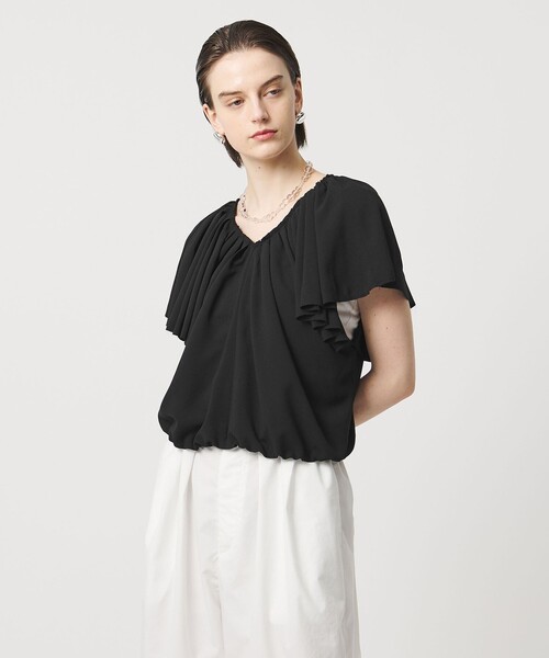 ASTRAET（アストラット）の「＜ASTRAET＞フリルギャザー Vネックブラウス（シャツ/ブラウス・レディース・ブラック/オフホワイト・FREE）」の9枚目の写真