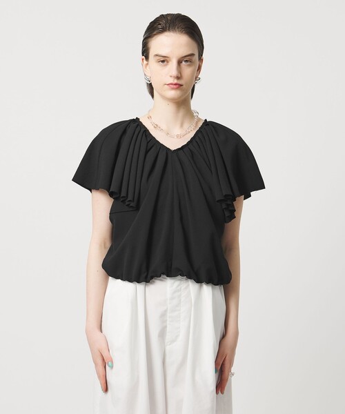 ASTRAET（アストラット）の「＜ASTRAET＞フリルギャザー Vネックブラウス（シャツ/ブラウス・レディース・ブラック/オフホワイト・FREE）」の13枚目の写真