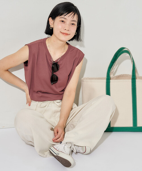 FREAK'S STORE(フリークスストア)の「<汗ジミ防止>天竺ノースリーブTシャツ/遮熱/UVカット(Tシャツ/カットソー・レディース・チャコール/サックスブルー/オフホワイト/ブラウン・フリ-)」の13枚目の写真
