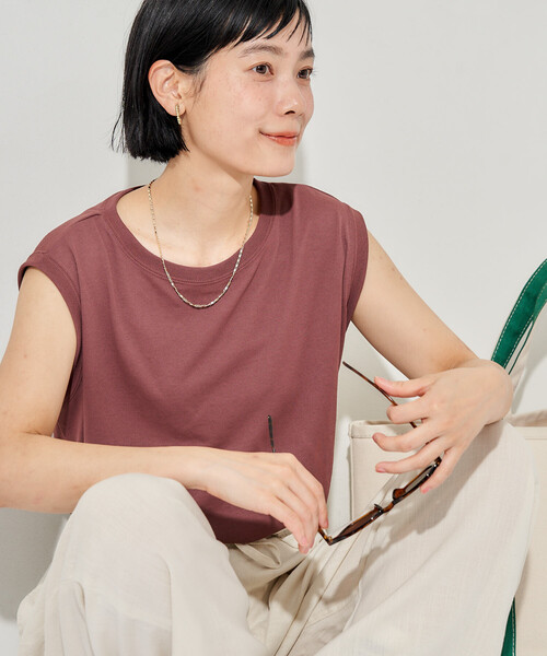 FREAK'S STORE(フリークスストア)の「<汗ジミ防止>天竺ノースリーブTシャツ/遮熱/UVカット(Tシャツ/カットソー・レディース・チャコール/サックスブルー/オフホワイト/ブラウン・フリ-)」の14枚目の写真