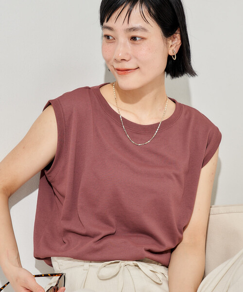 FREAK'S STORE(フリークスストア)の「<汗ジミ防止>天竺ノースリーブTシャツ/遮熱/UVカット(Tシャツ/カットソー・レディース・チャコール/サックスブルー/オフホワイト/ブラウン・フリ-)」の15枚目の写真