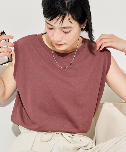 FREAK'S STORE(フリークスストア)の「<汗ジミ防止>天竺ノースリーブTシャツ/遮熱/UVカット(Tシャツ/カットソー・レディース・チャコール/サックスブルー/オフホワイト/ブラウン・フリ-)」の16枚目の写真