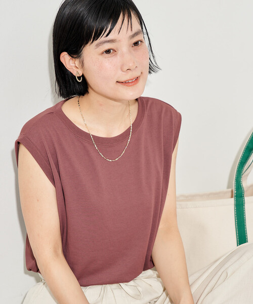 FREAK'S STORE(フリークスストア)の「<汗ジミ防止>天竺ノースリーブTシャツ/遮熱/UVカット(Tシャツ/カットソー・レディース・チャコール/サックスブルー/オフホワイト/ブラウン・フリ-)」の17枚目の写真