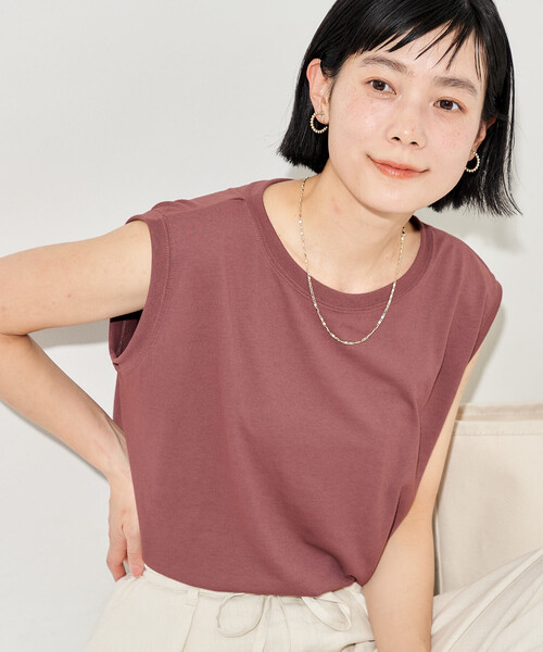 FREAK'S STORE(フリークスストア)の「<汗ジミ防止>天竺ノースリーブTシャツ/遮熱/UVカット(Tシャツ/カットソー・レディース・チャコール/サックスブルー/オフホワイト/ブラウン・フリ-)」の18枚目の写真