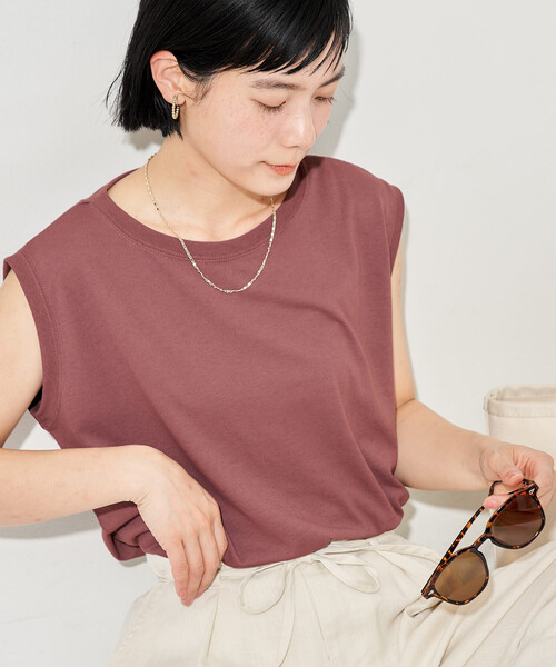 FREAK'S STORE(フリークスストア)の「<汗ジミ防止>天竺ノースリーブTシャツ/遮熱/UVカット(Tシャツ/カットソー・レディース・チャコール/サックスブルー/オフホワイト/ブラウン・フリ-)」の19枚目の写真