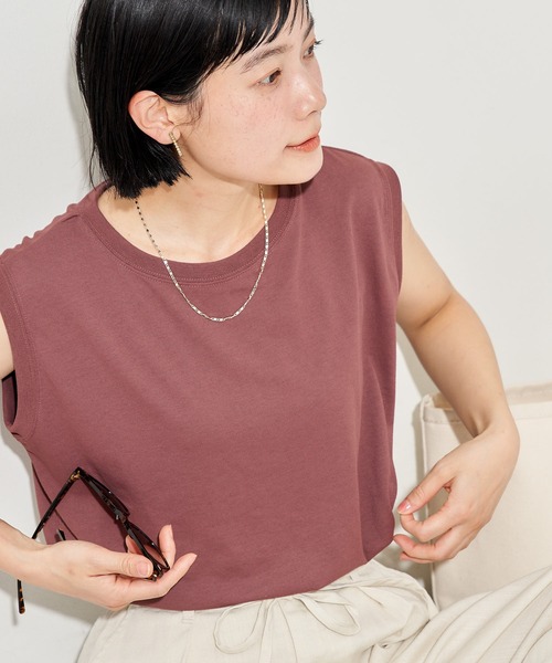 FREAK'S STORE(フリークスストア)の「<汗ジミ防止>天竺ノースリーブTシャツ/遮熱/UVカット(Tシャツ/カットソー・レディース・チャコール/サックスブルー/オフホワイト/ブラウン・フリ-)」の4枚目の写真