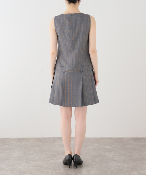 GANNI(ガニー)の「GANNI / ガニー Wool Stripe Belted Mini Dress(ドレス・レディース・チャコールグレー・34/36)」の2枚目の写真