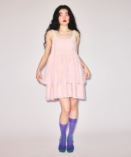 Candy Stripper（キャンディストリッパー）の「SHEER TWINKLE CAMISOLE MINI ドレス（ワンピース・レディース・ライトイエロー/ライトピンク/ライトブルー・FREE）」の7枚目の写真