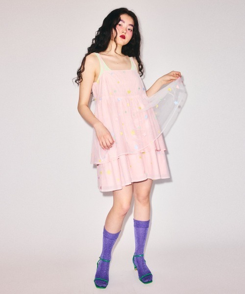 Candy Stripper（キャンディストリッパー）の「SHEER TWINKLE CAMISOLE MINI ドレス（ワンピース・レディース・ライトイエロー/ライトピンク/ライトブルー・FREE）」の6枚目の写真