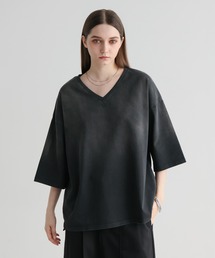 ELLUV | 【ELLUV/エルヴ】ファインコットンスムース ヴィンテージスノーグラデーション ショート丈 半袖VネックTシャツ(Tシャツ/カットソー)