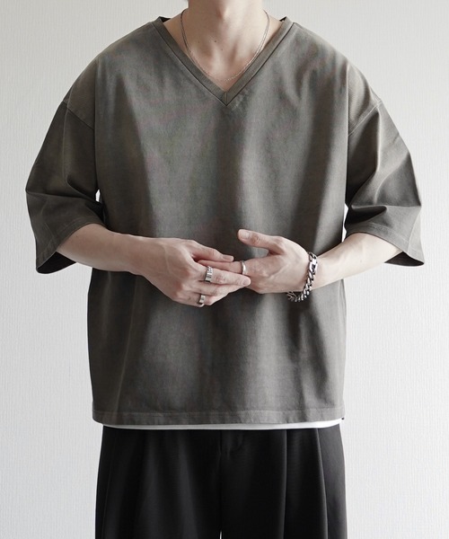 ELLUV(エルブ)の「【ELLUV/エルヴ】ファインコットンスムース ヴィンテージスノーグラデーション ショート丈 半袖VネックTシャツ(Tシャツ/カットソー・メンズ・グレー系その他/ブラック系その他/ホワイト系その他・S/M/L)」の18枚目の写真