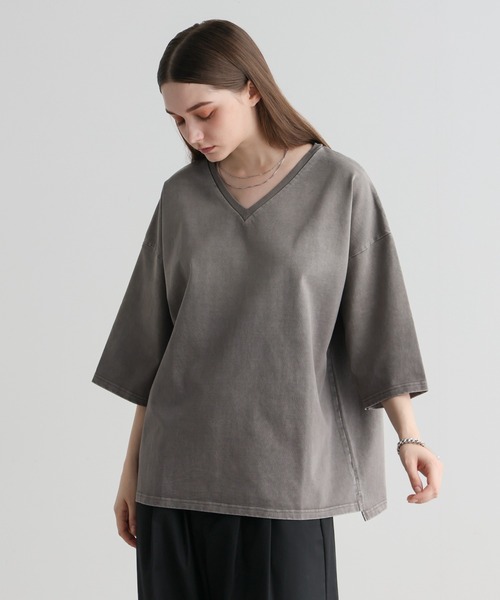ELLUV(エルブ)の「【ELLUV/エルヴ】ファインコットンスムース ヴィンテージスノーグラデーション ショート丈 半袖VネックTシャツ(Tシャツ/カットソー・メンズ・グレー系その他/ブラック系その他・S/M/L)」の17枚目の写真
