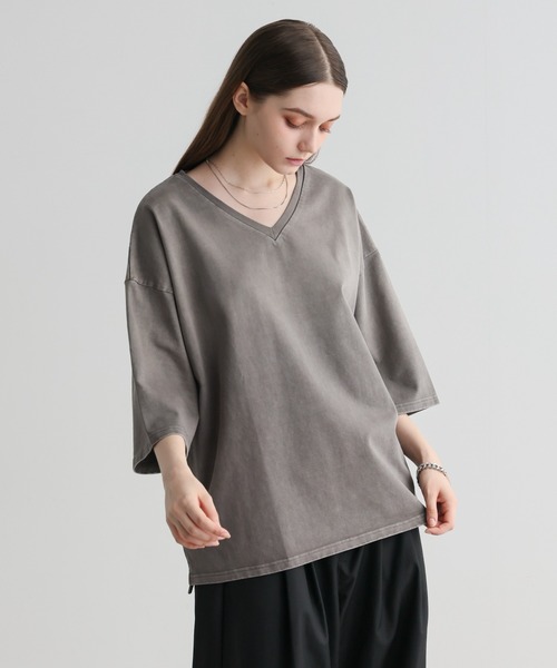 ELLUV(エルブ)の「【ELLUV/エルヴ】ファインコットンスムース ヴィンテージスノーグラデーション ショート丈 半袖VネックTシャツ(Tシャツ/カットソー・メンズ・グレー系その他/ブラック系その他・S/M/L)」の20枚目の写真