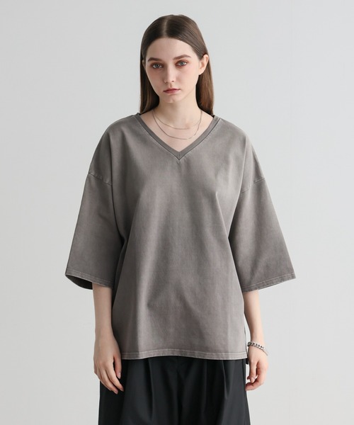 ELLUV(エルブ)の「【ELLUV/エルヴ】ファインコットンスムース ヴィンテージスノーグラデーション ショート丈 半袖VネックTシャツ(Tシャツ/カットソー・メンズ・グレー系その他/ブラック系その他・S/M/L)」の21枚目の写真