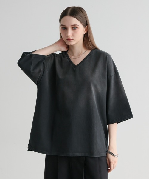 ELLUV(エルブ)の「【ELLUV/エルヴ】ファインコットンスムース ヴィンテージスノーグラデーション ショート丈 半袖VネックTシャツ(Tシャツ/カットソー・メンズ・グレー系その他/ブラック系その他・S/M/L)」の14枚目の写真