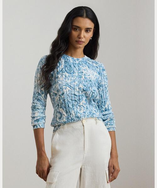 LAUREN RALPH LAUREN(ローレン ラルフ ローレン)の「ペイズリー ケーブルニット コットン セーター(ニット/セーター・レディース・ホワイト・S/M)」の1枚目の写真
