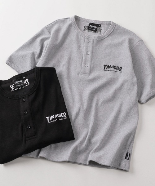 THRASHER(スラッシャー)の「【70】【THRASHER/スラッシャー】ワンポイント刺繍 リブ編み ヘンリーネックTシャツ/ヘビーウェイト/ユニセックス(Tシャツ/カットソー・メンズ・グレー/ブラック/ホワイト・S/L/M)」の1枚目の写真