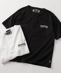 【70】【THRASHER/スラッシャー】ワンポイント刺繍 リブ編み ヘンリーネックTシャツ/ヘビーウェイト/ユニセックス