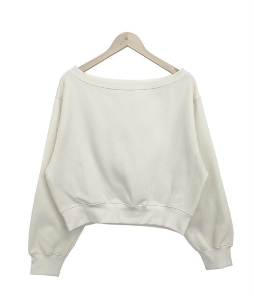 AMAJI（アマジ）の「オフショルダー風 デザインスウェット トップス ゆったりシルエット（Tシャツ/カットソー・レディース・オフホワイト/ブラック・FREE）」の3枚目の写真