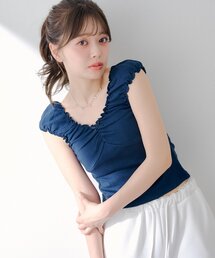 キャミソール（ブルー・ネイビー/青色系・フリル）ファッション通販