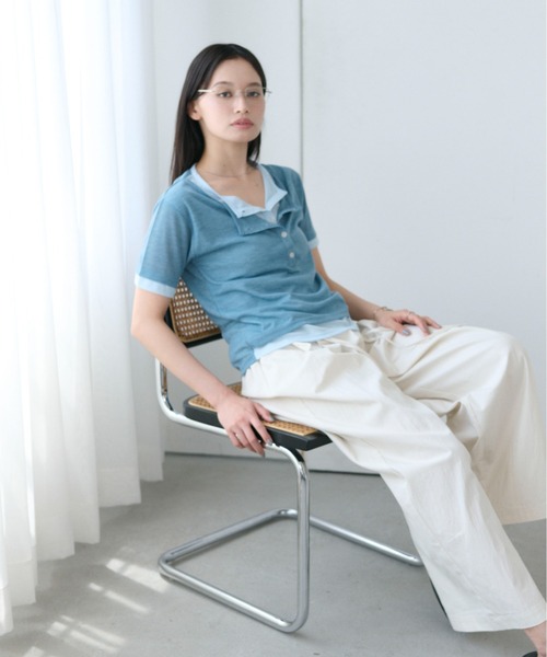 SOYEN(ソイエン)の「フェイクレイヤードシアーヘンリーネック半袖Tシャツ(Tシャツ/カットソー・レディース・ライトブルー/オフホワイト/ブルー・F)」の19枚目の写真