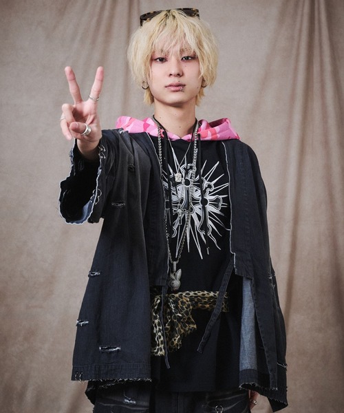GALFY(ガルフィー)の「GALFY(ガルフィー)バチバチピアス甚平/デニム甚平/ダメージ加工/上下セットアップ(浴衣・メンズ・グレー/ブラック/サックスブルー・L/LL)」の8枚目の写真