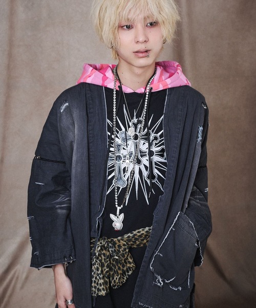 GALFY(ガルフィー)の「GALFY(ガルフィー)バチバチピアス甚平/デニム甚平/ダメージ加工/上下セットアップ(浴衣・メンズ・グレー/ブラック/サックスブルー・L/LL)」の6枚目の写真