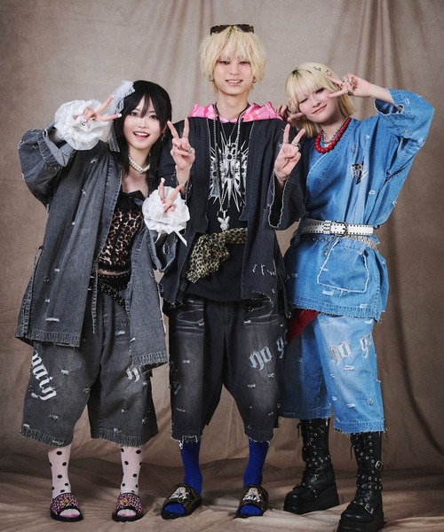 GALFY(ガルフィー)の「GALFY(ガルフィー)バチバチピアス甚平/デニム甚平/ダメージ加工/上下セットアップ(浴衣・メンズ・グレー/ブラック/サックスブルー・L/LL)」の4枚目の写真