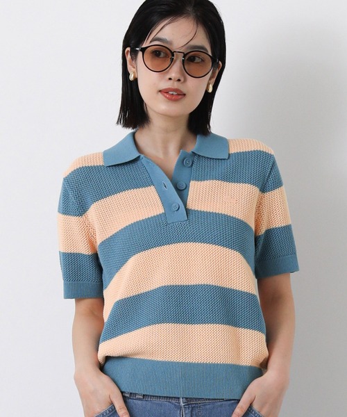 LACOSTE(ラコステ)の「ラコステボーダーポロニット(ニット/セーター・レディース・ブルー系・36)」の1枚目の写真