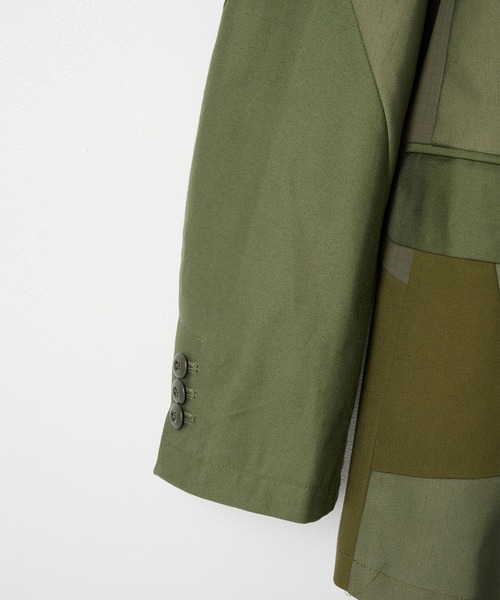 ANREALAGE（アンリアレイジ）の「【ANREALAGE】PANEL PATCHWORK DOUBLE JACKET（テーラードジャケット・メンズ・カーキ/ブラック・50/48）」の4枚目の写真