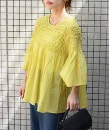 【indian Cotton Collection】フレアスリーブスモック(インド綿.インドコットン.コットン100%,綿100%)