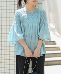【indian Cotton Collection】フレアスリーブスモック(インド綿.インドコットン.コットン100%,綿100%)