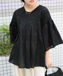 【indian Cotton Collection】フレアスリーブスモック(インド綿.インドコットン.コットン100%,綿100%)