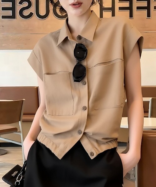 AMAJI(アマジ)の「ポロカラーブラウス 半袖 フロントボタン(シャツ/ブラウス・レディース・ブラウン・SMALL/MEDIUM/LARGE/X-LARGE)」の1枚目の写真