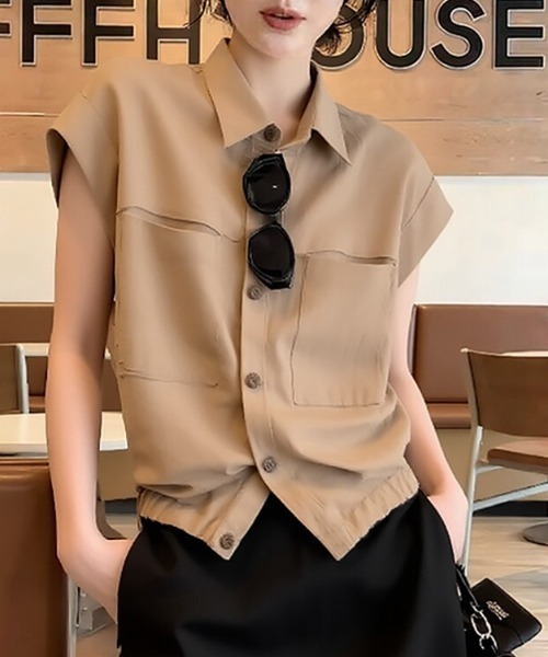 AMAJI(アマジ)の「ポロカラーブラウス 半袖 フロントボタン(シャツ/ブラウス・レディース・ブラウン・SMALL/MEDIUM/LARGE/X-LARGE)」の2枚目の写真