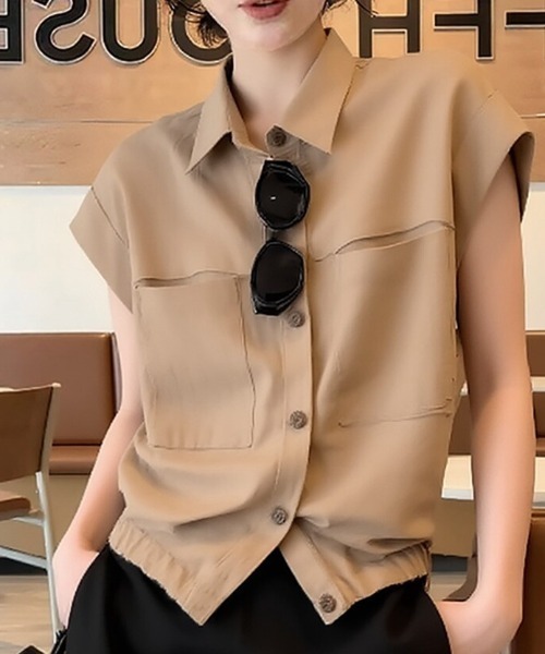 AMAJI(アマジ)の「ポロカラーブラウス 半袖 フロントボタン(シャツ/ブラウス・レディース・ブラウン・SMALL/MEDIUM/LARGE/X-LARGE)」の3枚目の写真