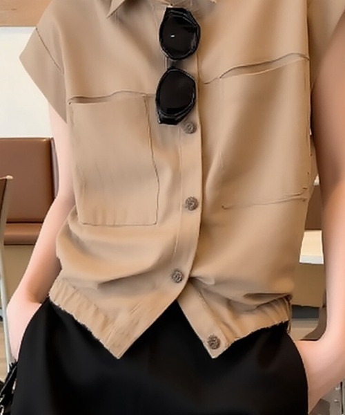 AMAJI(アマジ)の「ポロカラーブラウス 半袖 フロントボタン(シャツ/ブラウス・レディース・ブラウン・SMALL/MEDIUM/LARGE/X-LARGE)」の5枚目の写真